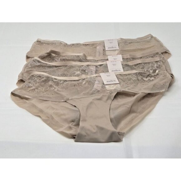 Auden Bikini Panties taupe SOLID FRONT LACE BACK & SIDES Lot of 4 size XS - Picture 3 of 5